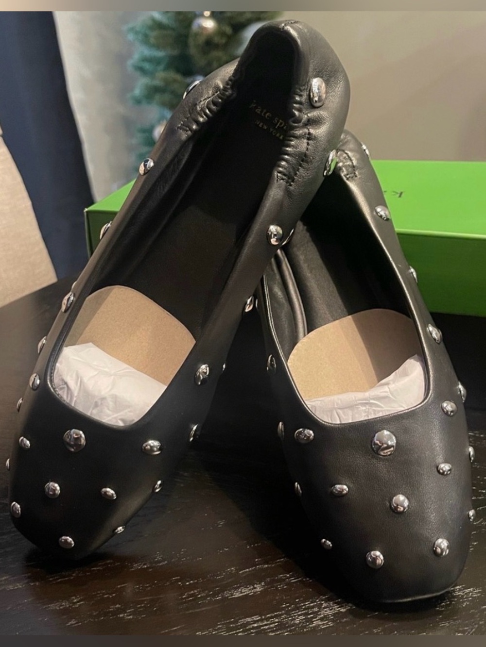 Kate Spade Halo Studded Leather Ballet Flats NWT Size 7